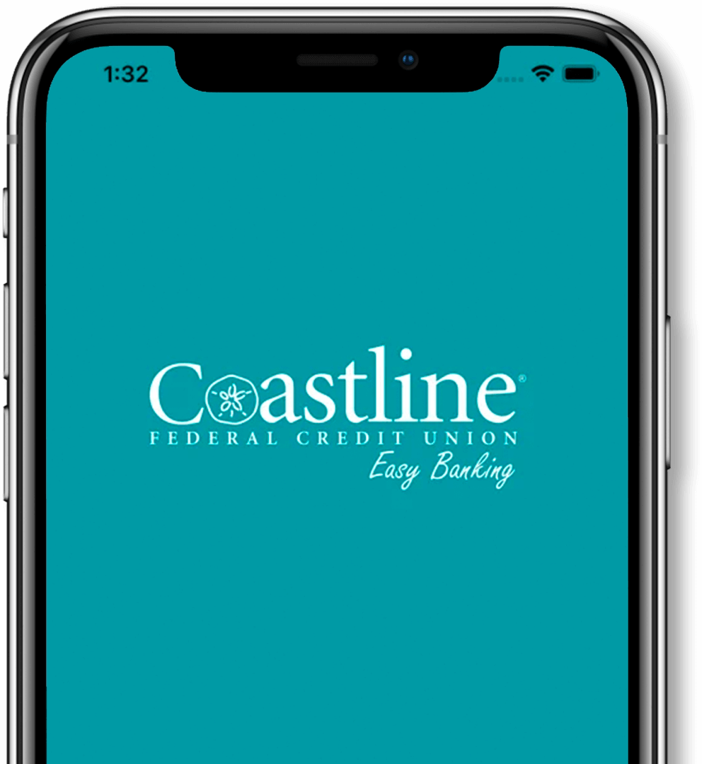 Image of Mobile Phone with Coastline Federal Credit Union Logo on Screen